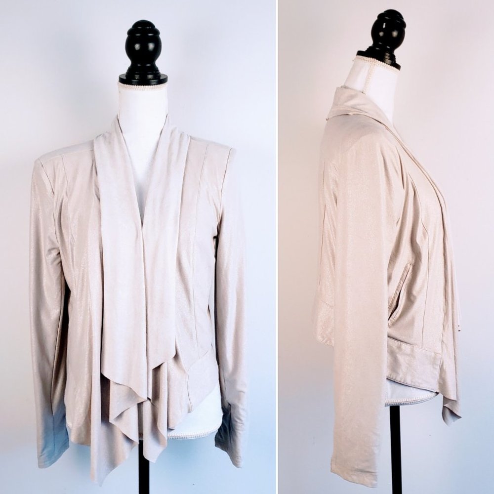 ROCK & REPUBLIC Cardigan Jacket, Beige Tan Polyester Drape Open Casual Boho, M